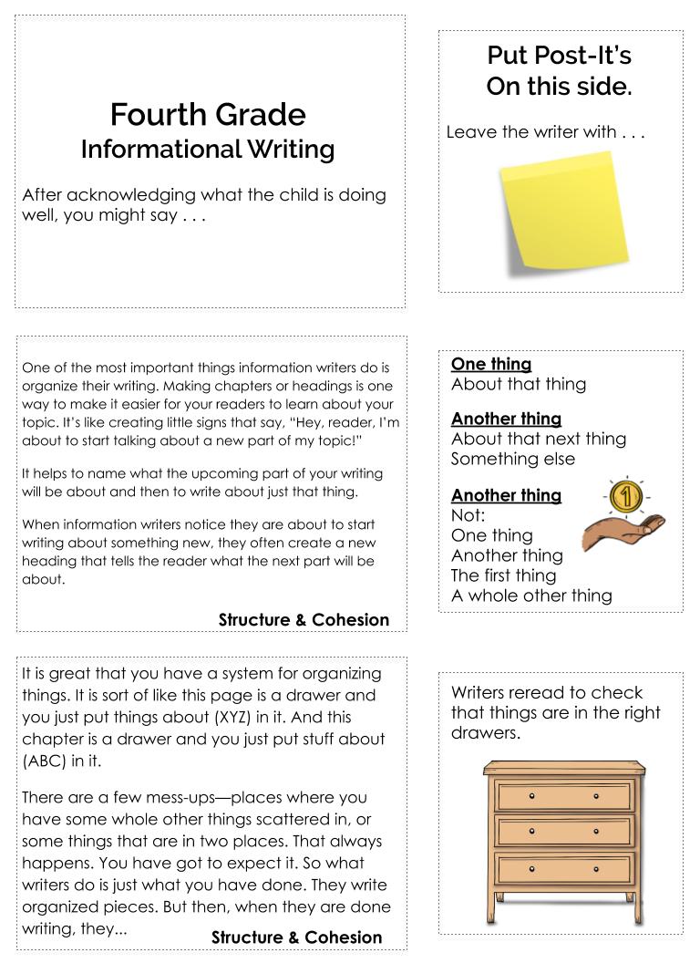 Conferring bookmarks with prompts for teacher and post-it notes for students, image from slide deck.